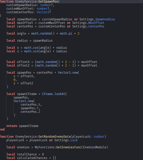 Lua code screenshot showing enemy spawn logic